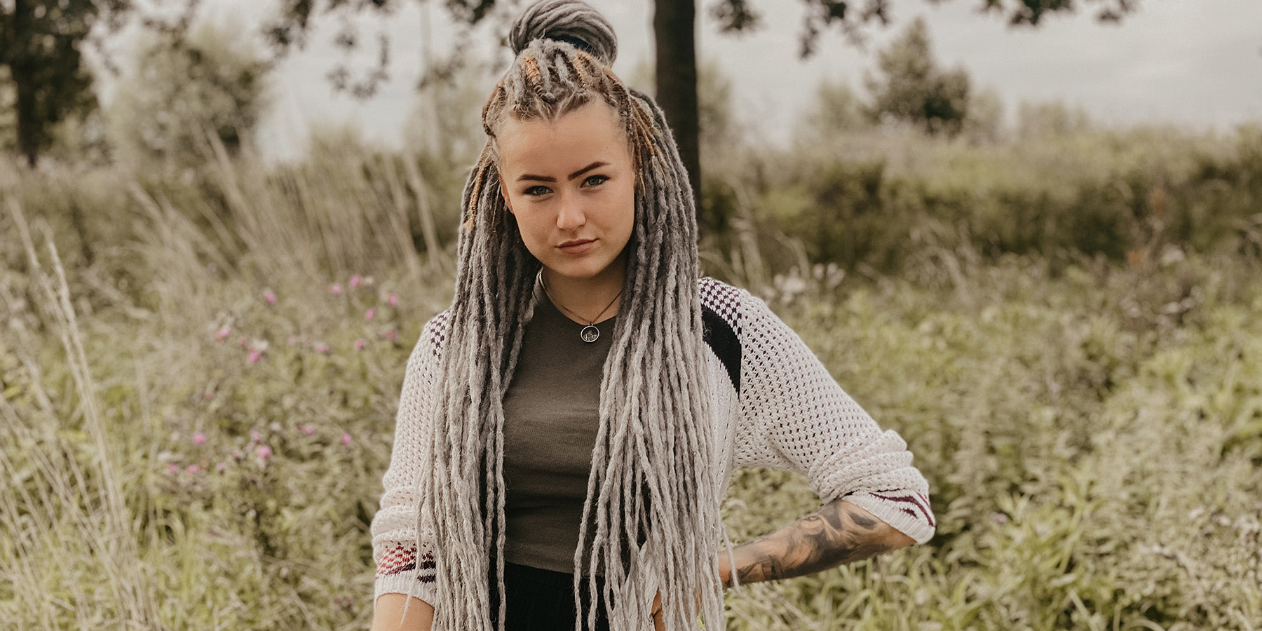 Ilse wearing a set of Grandma Ombré Thin locks of love