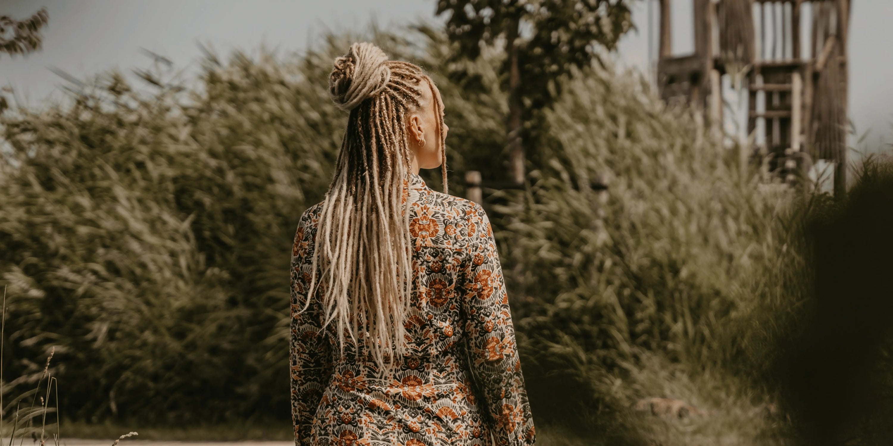 Model wearing Sand Storm dreadlocks form Locks of Love collection by Dreadshop