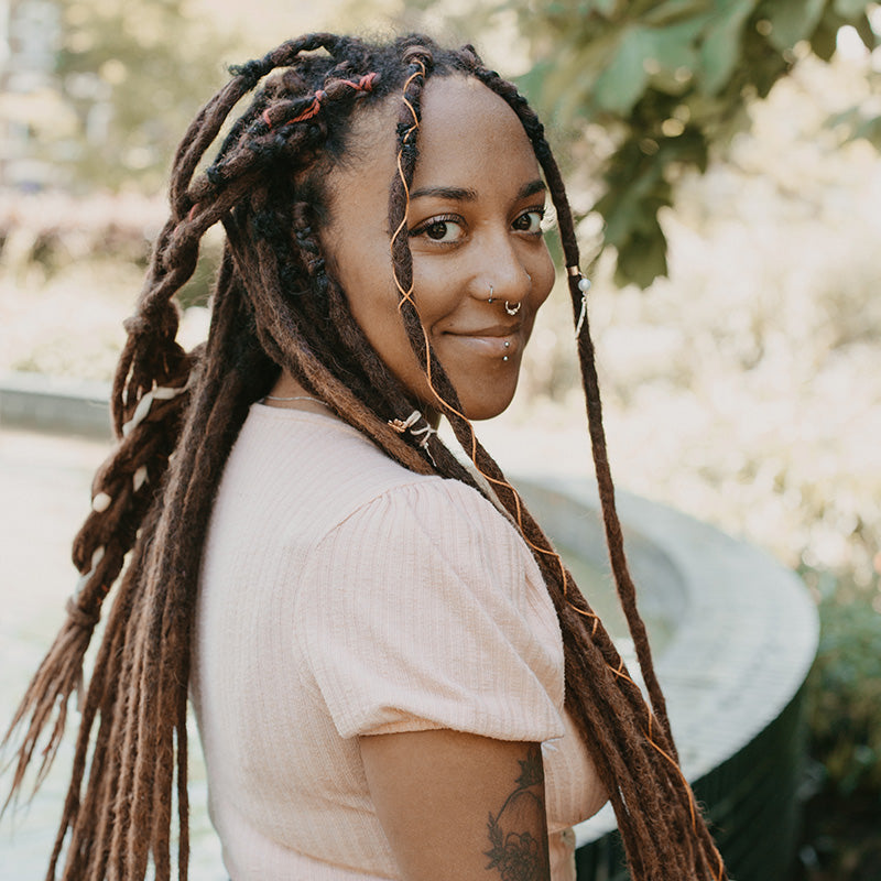 Model wearing high quality dreadlocks from Dreadshop, Locks of Love, Oaky ombre look