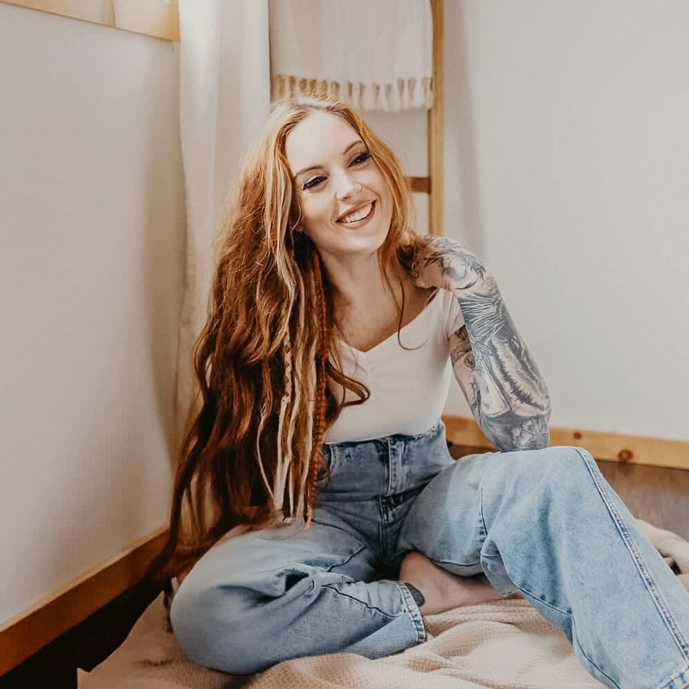 Model with Partial Dreadlock Extensions from Dreadshop. Mix of natural colors and bright ones