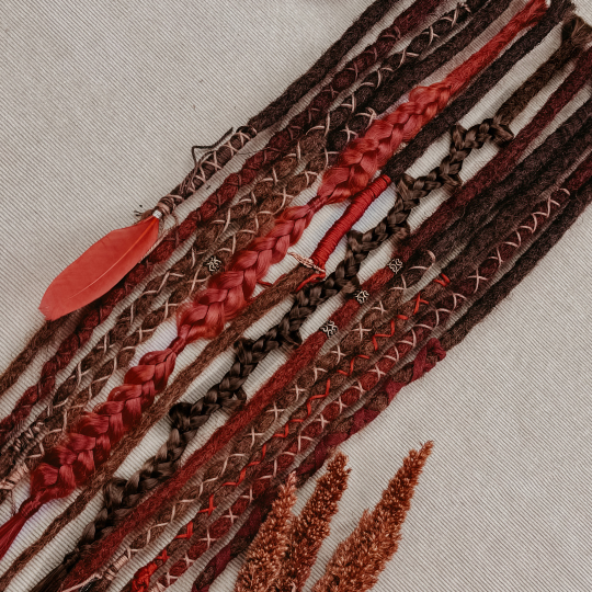 Decorated Dreadlocks Set | Red Oaky | with Braids | Dreadshop