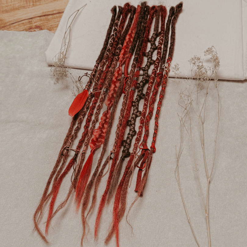 Decorated Dreadlocks Set | Red Oaky | with Braids | Dreadshop
