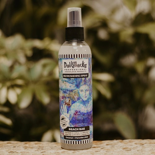 Dollylocks Refreshening Spray for dreadlocks is available at Dreadshop. Perfect between washing your dreads! Scent: Beach Bae