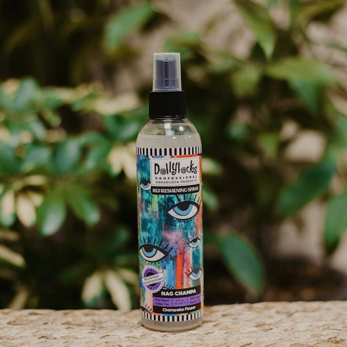 Dollylocks Refreshening Spray for dreadlocks is available at Dreadshop. Perfect between washing your dreads! Scent: Nag Champa
