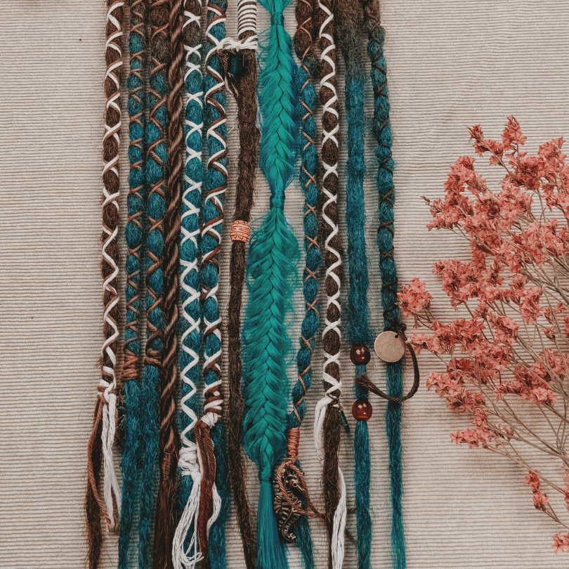 Decorated Dreadlocks Set | Teal Time | with Braids | Dreadshop