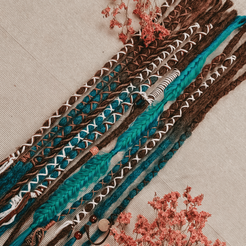 Decorated Dreadlocks Set | Teal Time | with Braids | Dreadshop