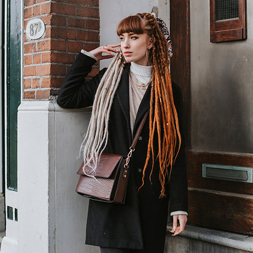 Emitsem wearing the dreadset Split gingerash in Bum length, Dreadset Locks of Love Shop the look, dreadset full head, Dreadset original locks of love