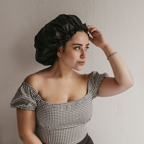 Romy wearing our Shower cap, Tools, Synthetic dread care, real dread care, Hair & tools, Care