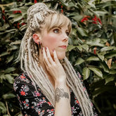 Diane wearing the Dreadset Ash blonde Back length Locks of Love Shop the look, dreadset full head, Dreadset original locks of love
