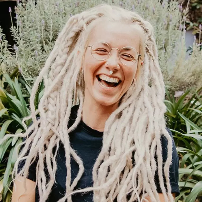 Our model is wearing the dreadset Ash blonde Bum length Locks of Love Shop the look, dreadset full head, Dreadset original locks of love