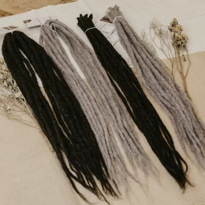 4 bundles of the dreadset Split midnight grandma grey in Bum length, Dreadset Locks of Love Shop the look, dreadset full head, Dreadset original locks of love