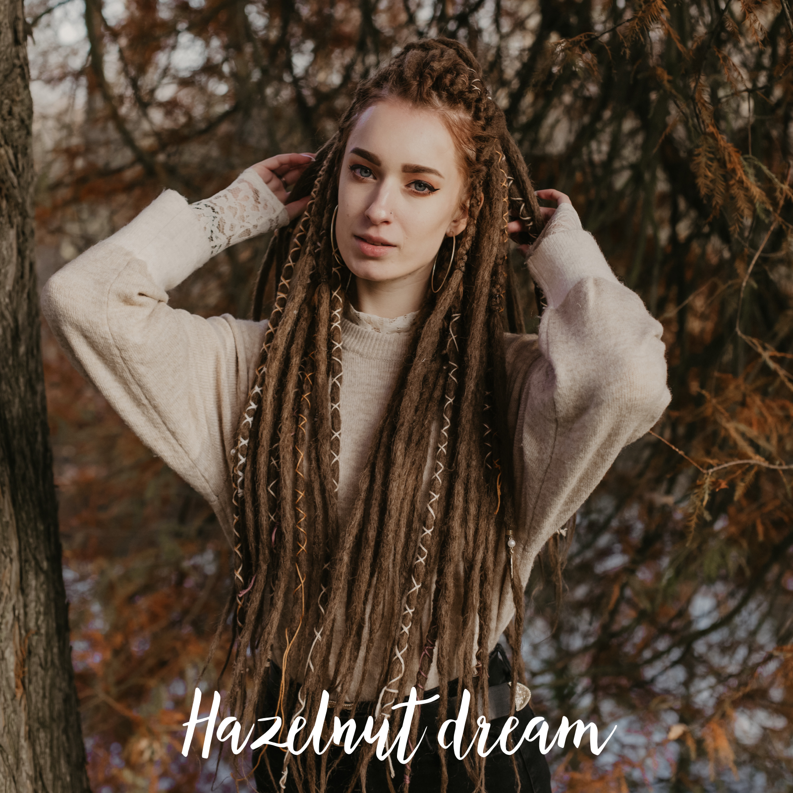 Emitsem wearing her set of Hazelnut dream Indication for the color, Thin Locks of Love, Shop the look, plain dreads, loose bundles
