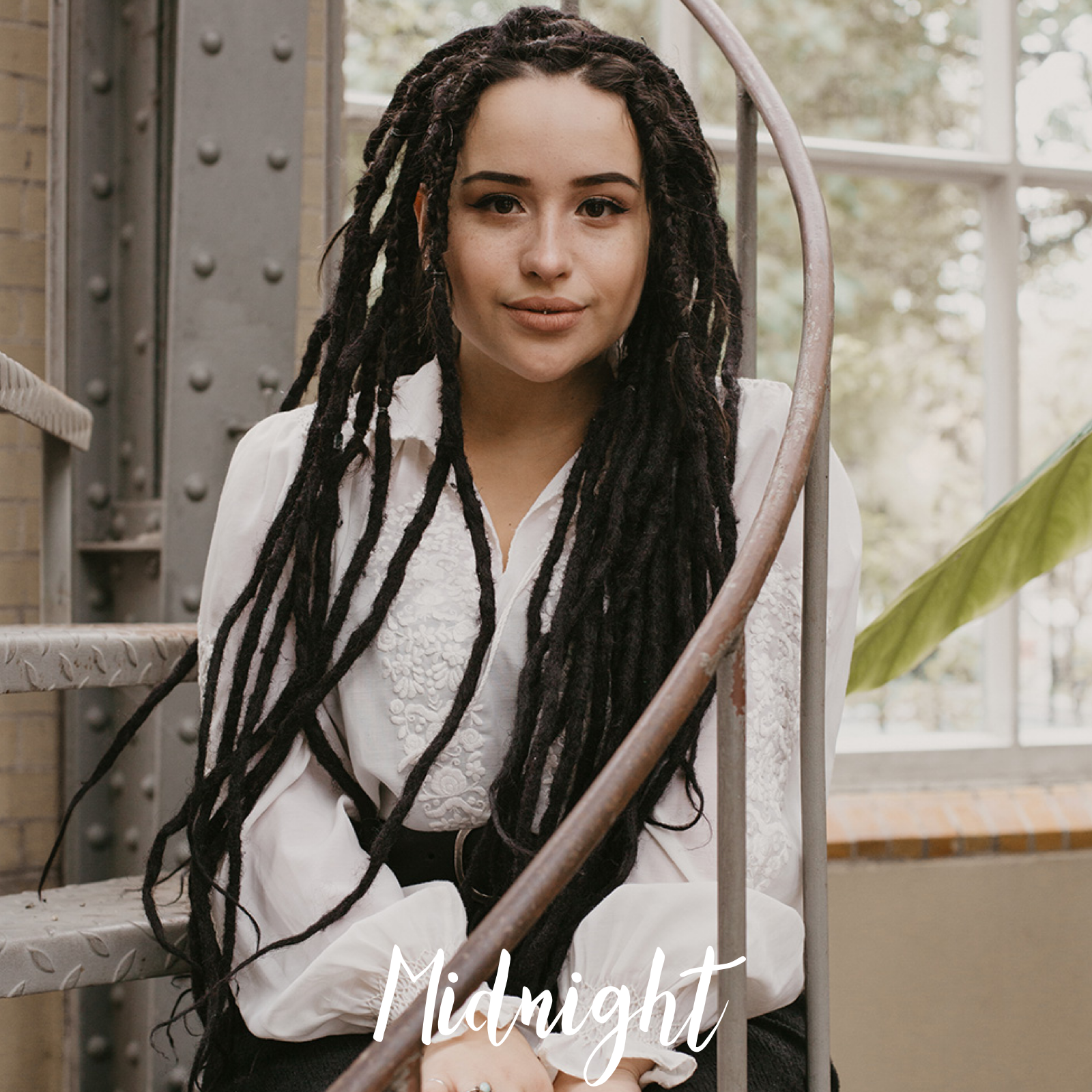 Romy wearing her set of Midnight Indication for the color, Thin Locks of Love, Shop the look, plain dreads, loose bundles