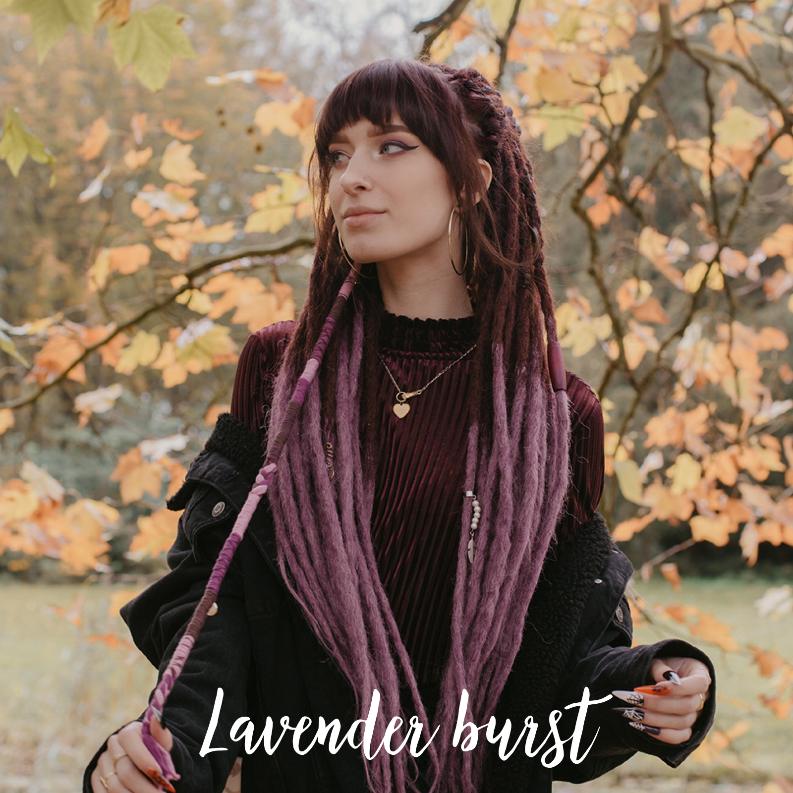 Emitsem wearing her set of Lavender burst Locks of Love, Shop the look, plain dreads, loose bundles