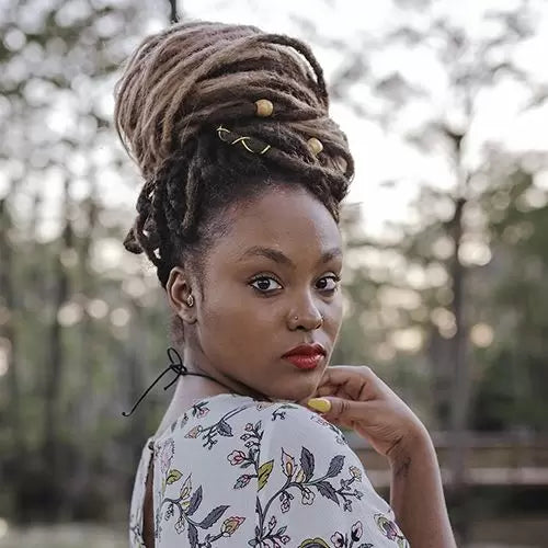 Mykel wearing the dreadset Caramel twist bum length Dreadset Locks of Love Shop the look, dreadset full head