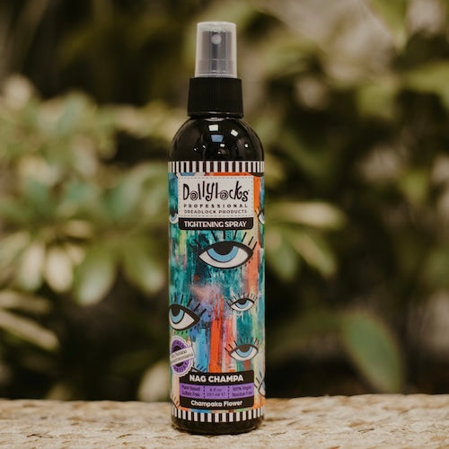 Dollylocks Tightening Spray perfect for locking your real dreadlock. Now available at Dreadshop. Scent: Nag Champa