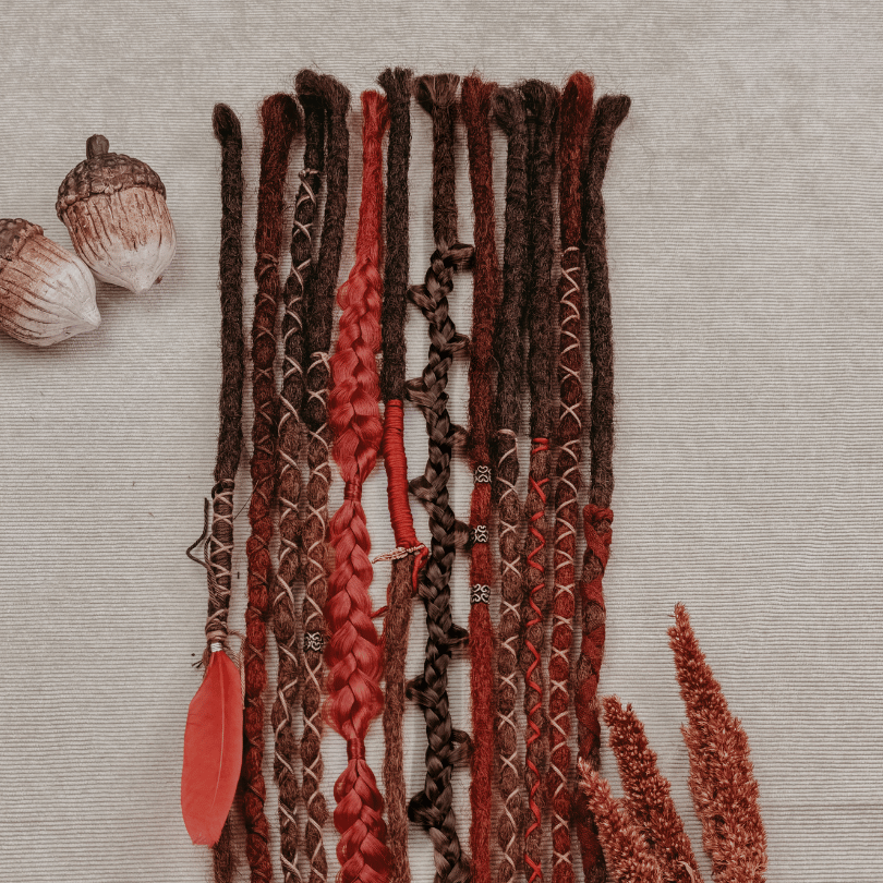 Decorated Dreadlocks Set | Red Oaky | with Braids | Dreadshop
