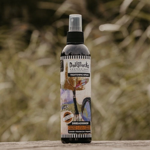 Dollylocks Tightening Spray perfect for locking your real dreadlock. Now available at Dreadshop. Scent: Dreadshop