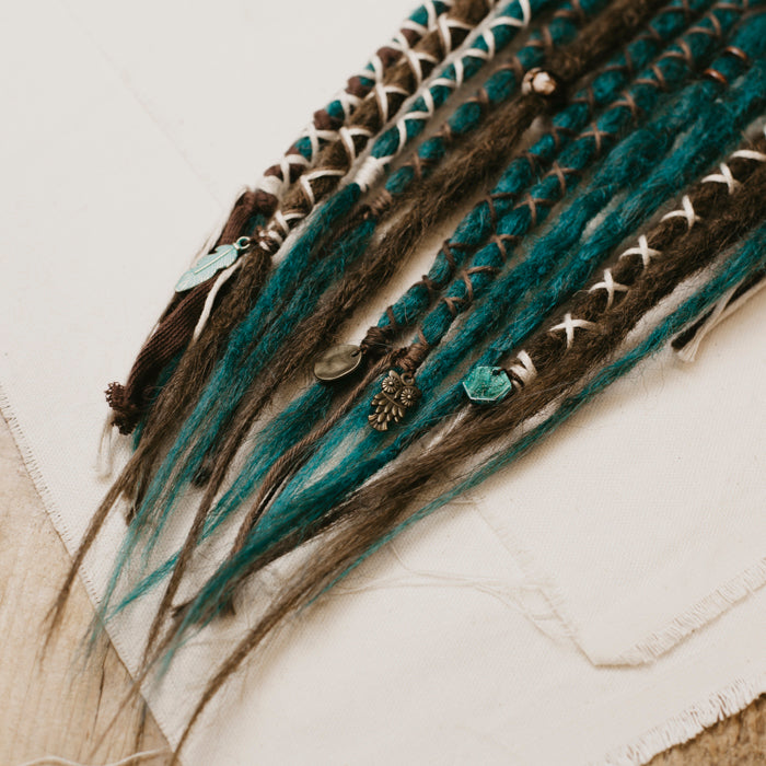 accent set teal time for Partial dreads dark teal blue green with decoration 