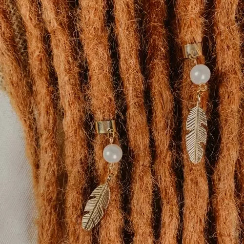 Set boho feather beads around ginger dreads, Accessories, Golden beads