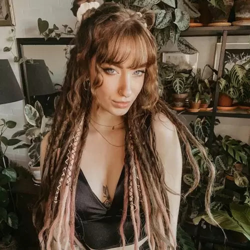 picture of emitsem with accent dreads Renate's locks of Love Partial dreads Emitsem Pink and dark brown