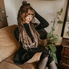 Picture of emitsem wearing her accent dreads Renate's locks of Love Partial dreads Emitsem Pink and dark brown