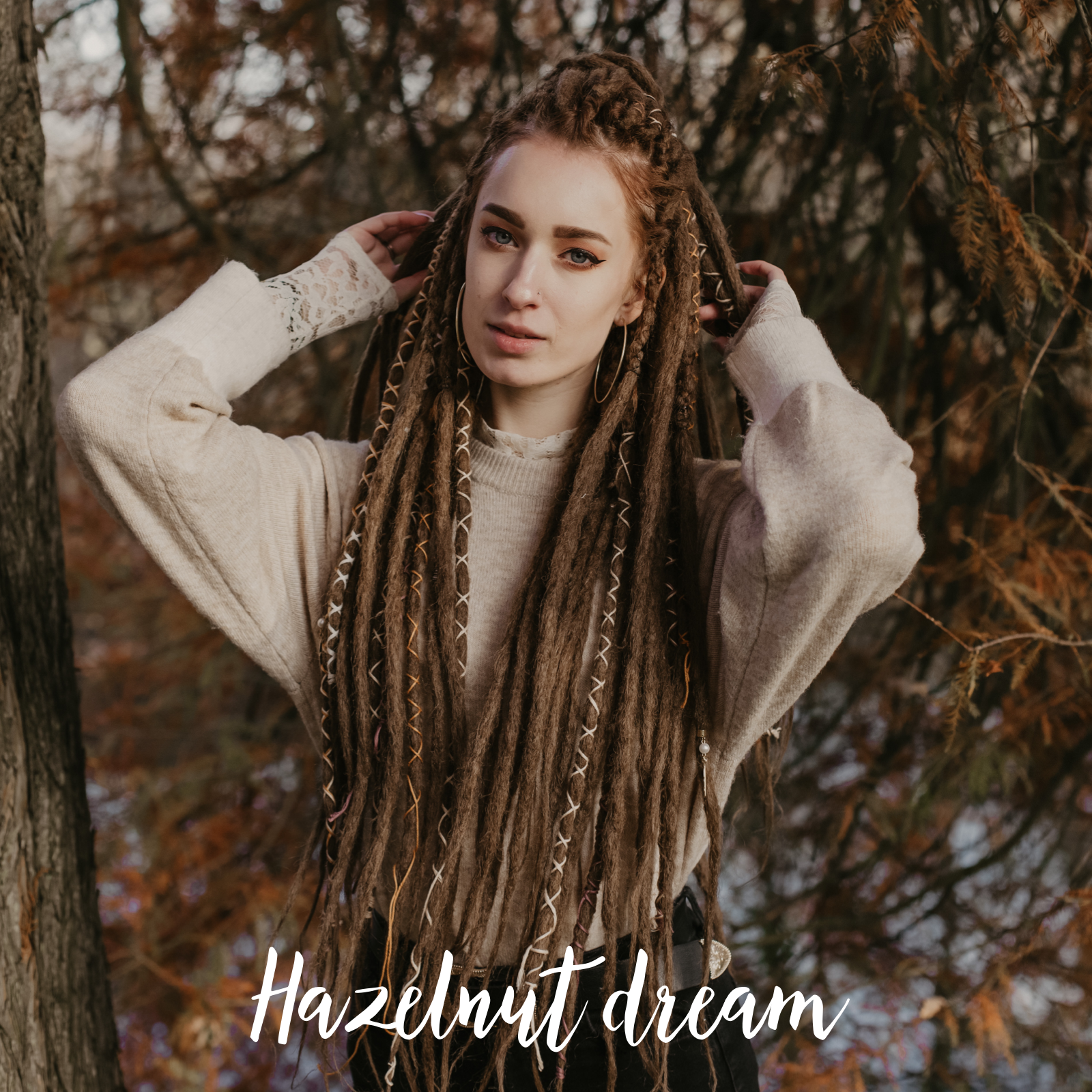 Emitsem wearing her set of Hazelnut dream Locks of Love, Shop the look, plain dreads, loose bundles