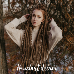 Emitsem wearing her set of Hazelnut dream  Indication for the color, Thin Locks of Love, Shop the look, plain dreads, loose bundles