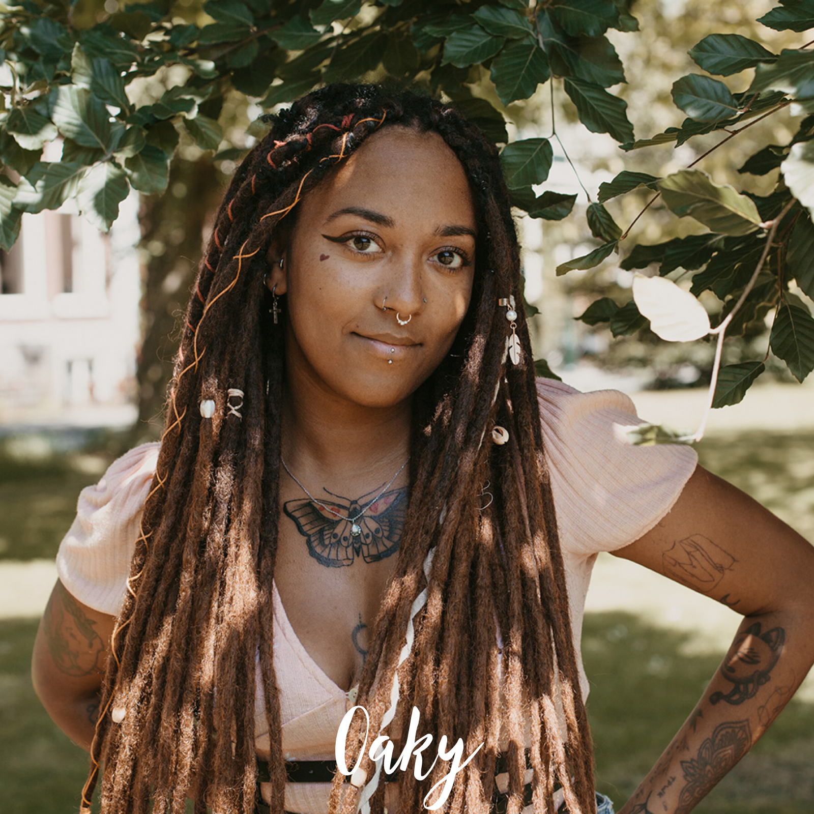 Gin wearing her set of Oaky Indication for the color, Thin Locks of Love, Shop the look, plain dreads, loose bundles